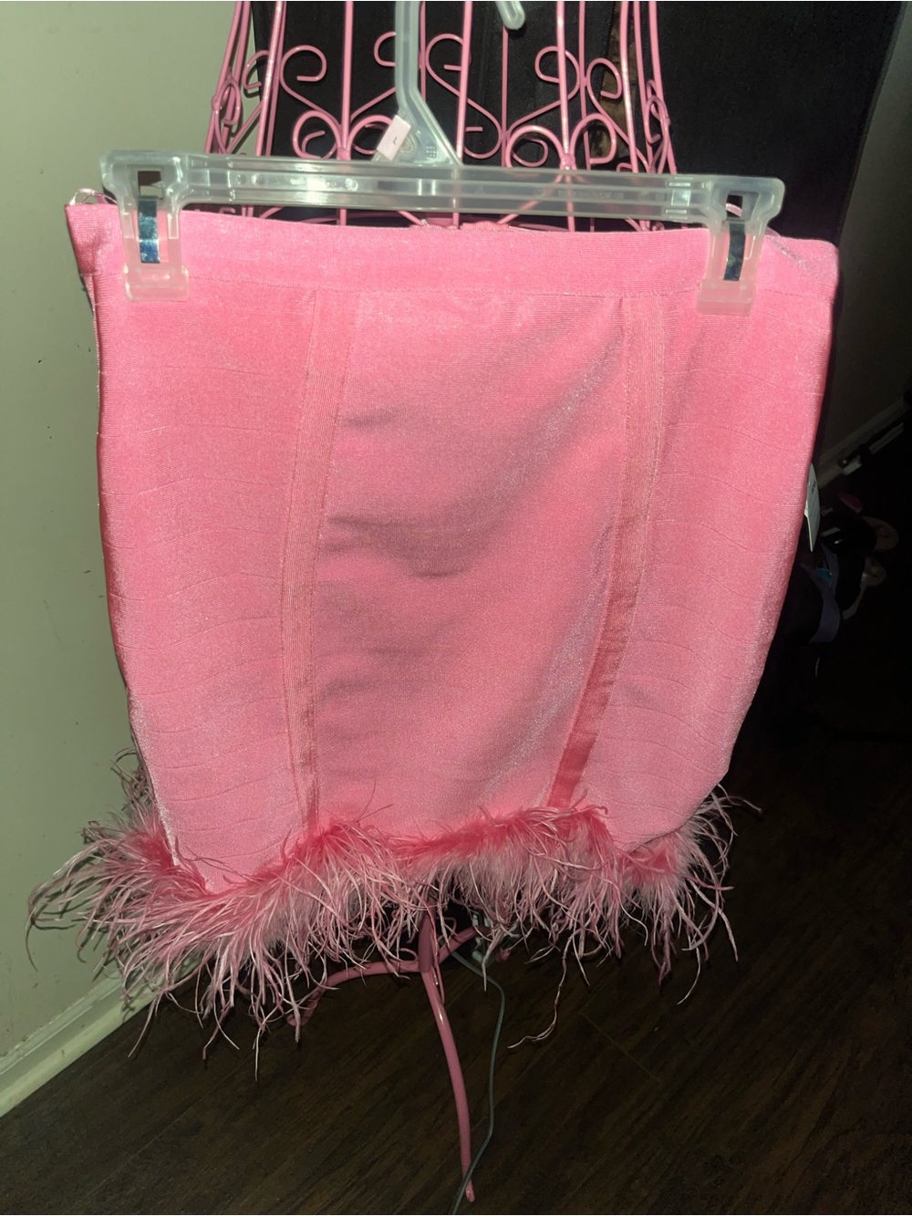 Fashion Nova Pink Feather-Trim Mini Skirt